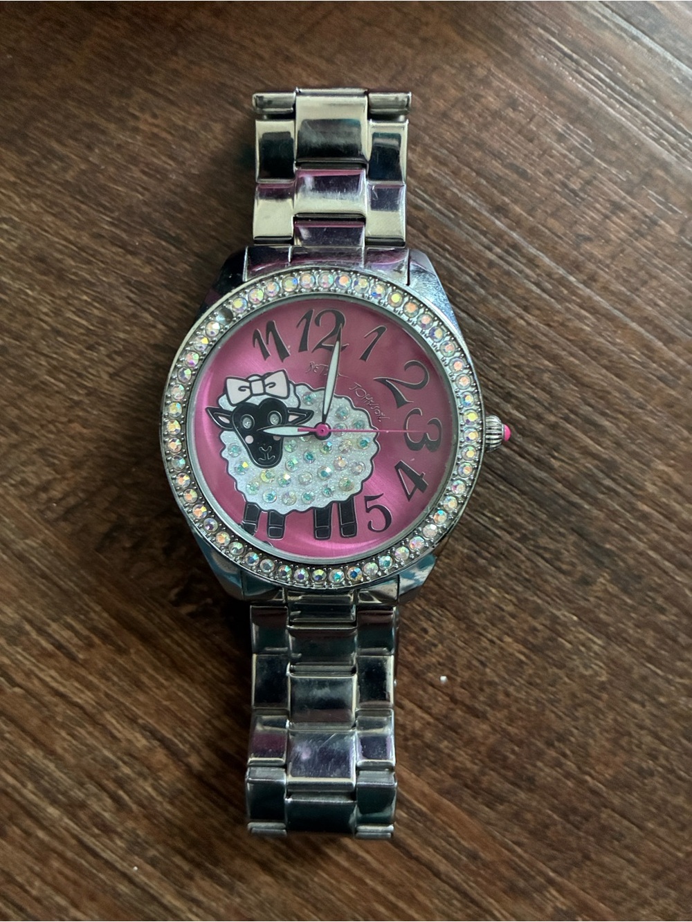 Betsey Johnson Pink Face Silver Tone Sheep Watch - Picture 7 of 7